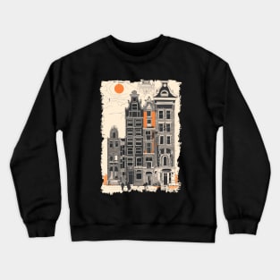 Amsterdam Holland Vintage Street Houses Travel Art Crewneck Sweatshirt